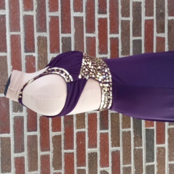 Blondie Nites Purple Maxi Dress with Gold Accents - Picture 4 of 11